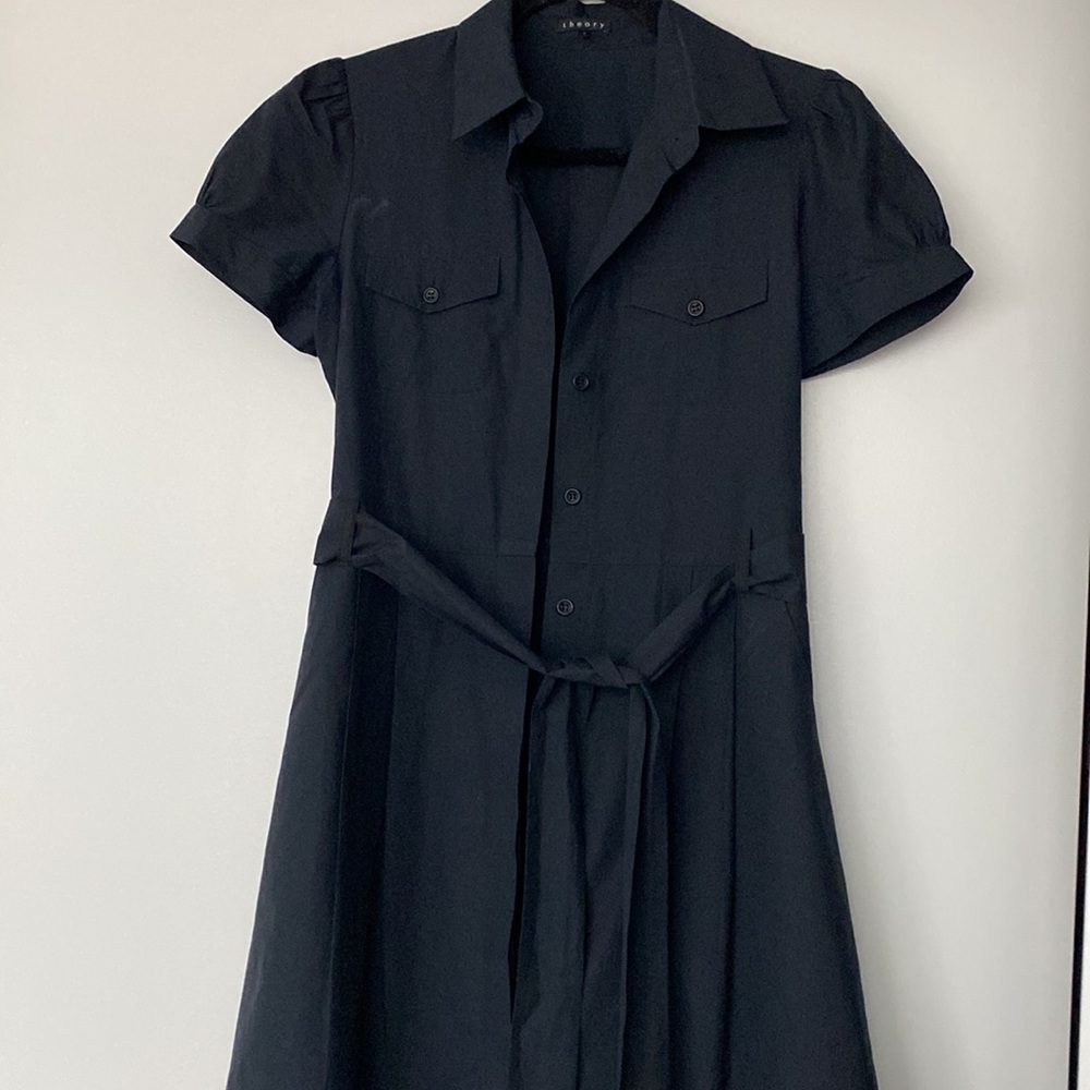 Theory Button down black dress with belt, size 8